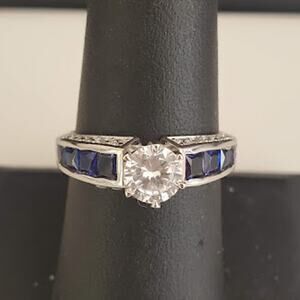 Sterling Silver 925 Synthetic Sapphire Crystal Ring Size 7 1/2  New Without Tags